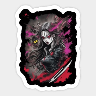 Colorful anime bloody vampire girl lots of red manga style Sticker